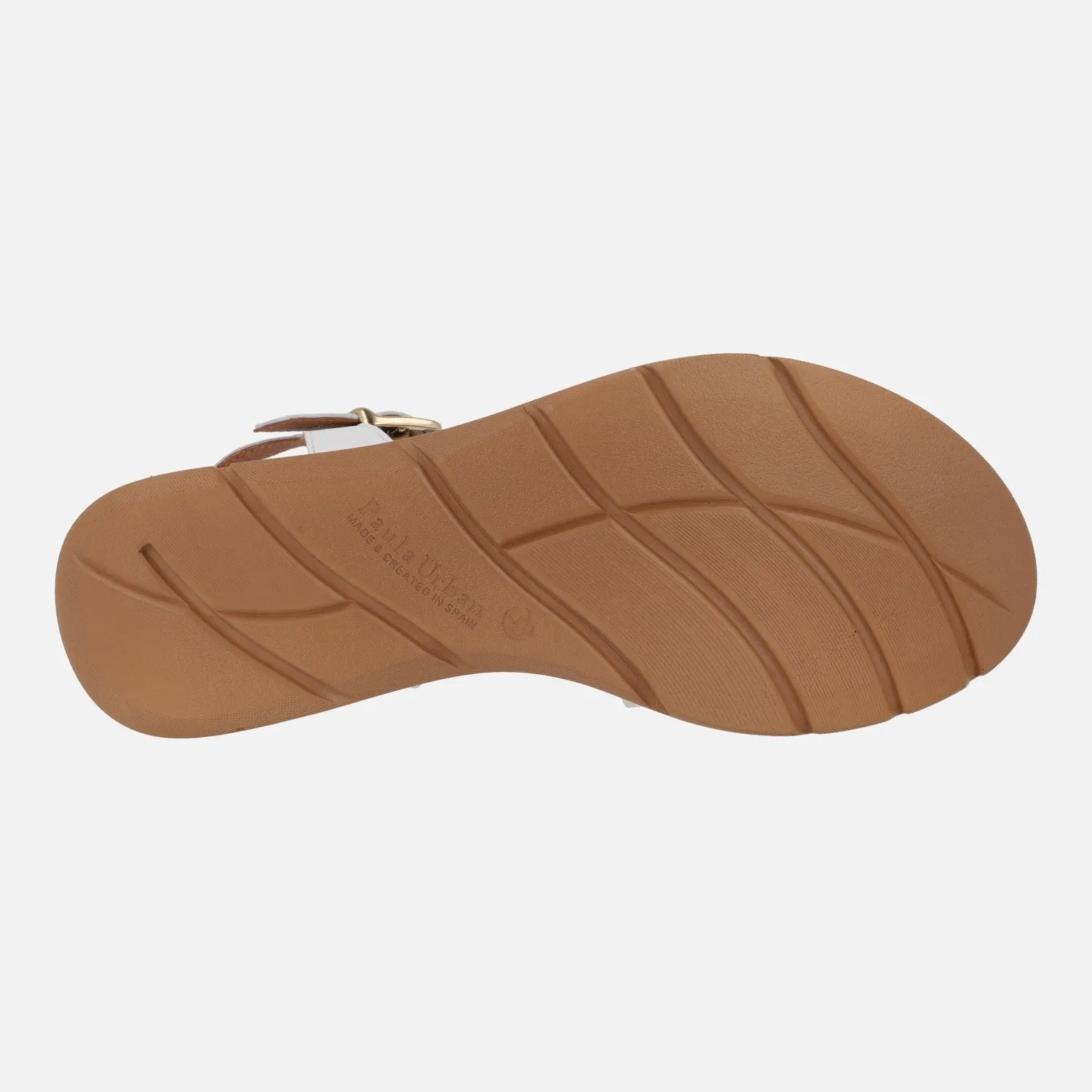 Sandalias de piel en bicolor blanco y oro con cierre de hebilla